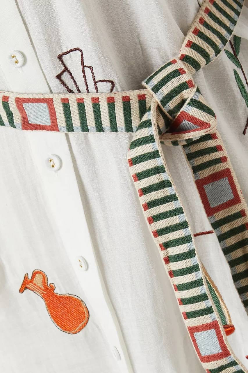 ALM Mina Embroidered Ramie Shirtdress Midi Dress