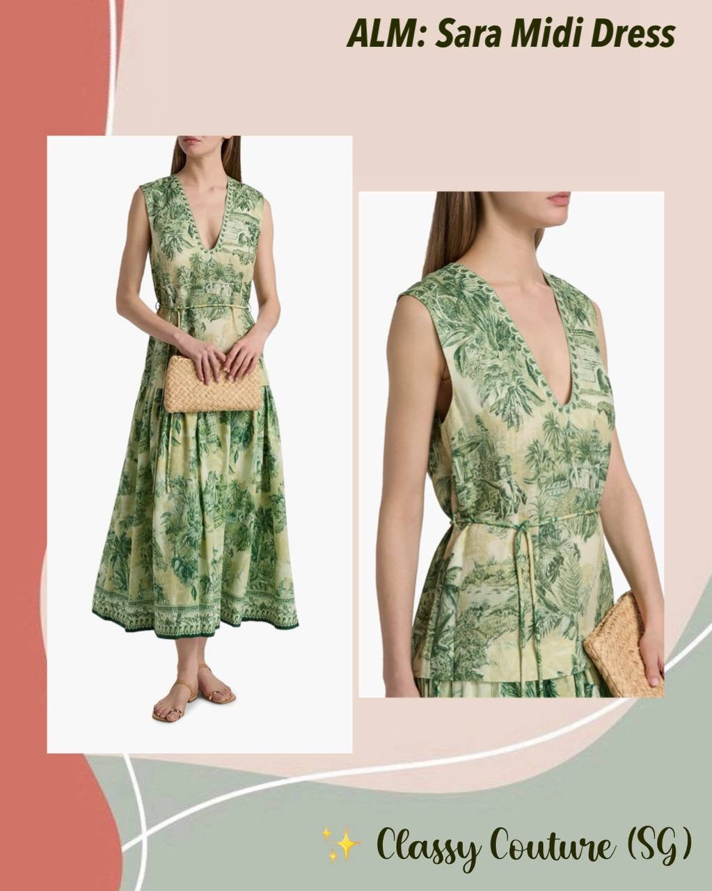 ALM Sara Cotton-Silk Sleeveless V-neck Midi Dress