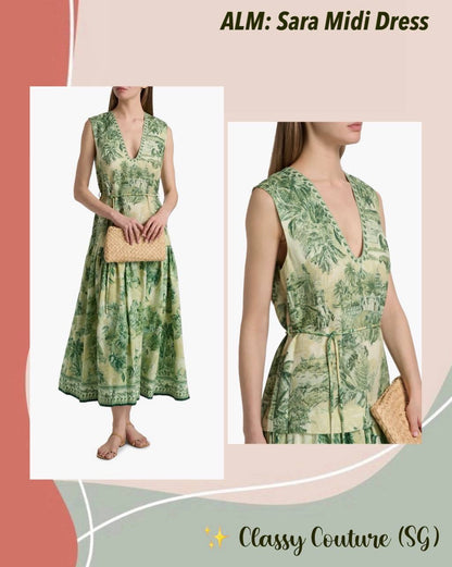 ALM Sara Cotton-Silk Sleeveless V-neck Midi Dress