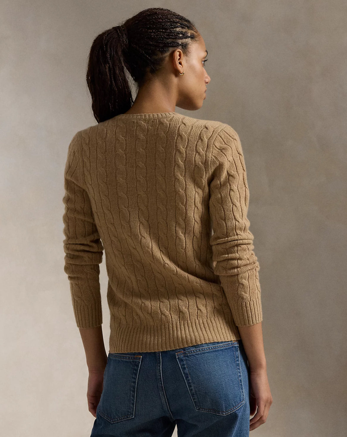 RL Cable Knit Wool Cashmere V Neck Jumper