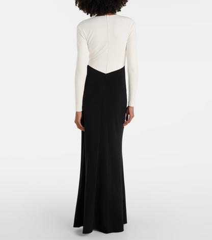RM Waterfall Twist Drape Contrast Jersey Gown Maxi Dress in Black/white