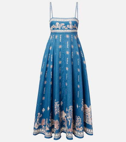 ALM Acacia Printed Linen Midi Dress Sundress
