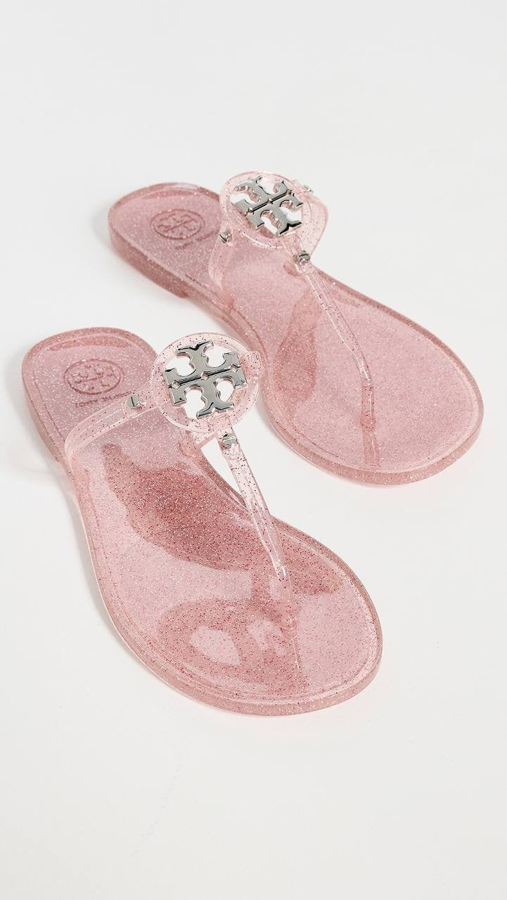 TB Mini Miller Flat Thong Flip Flops Clear Jelly Sandals in Glitter & Transparent
