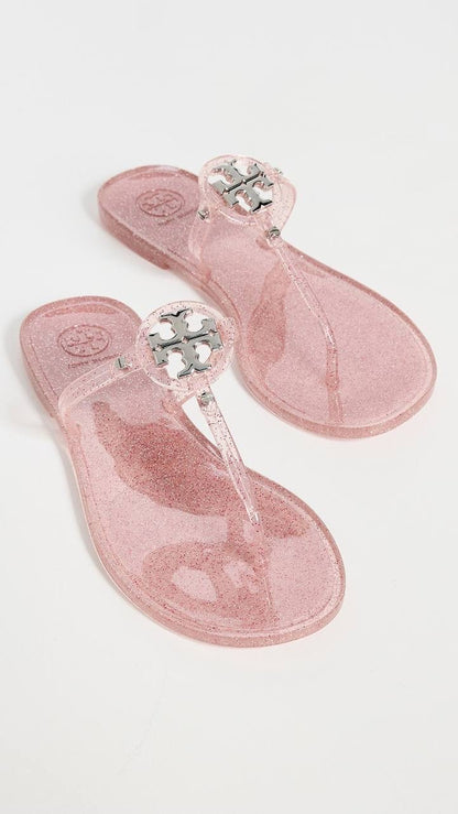 TB Mini Miller Flat Thong Flip Flops Clear Jelly Sandals in Glitter & Transparent