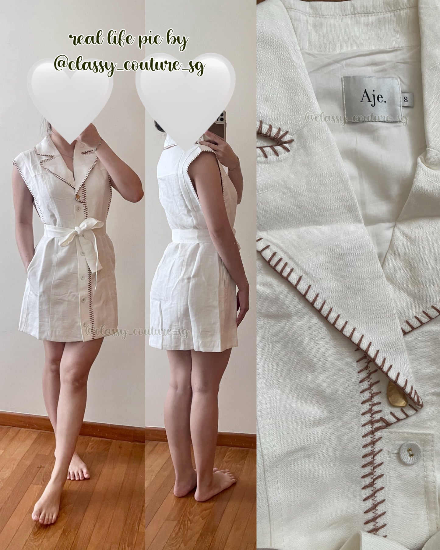 AJ Encompass | Sahira Barbstitch Linen Rayon Utility Mini Dress in Ivory