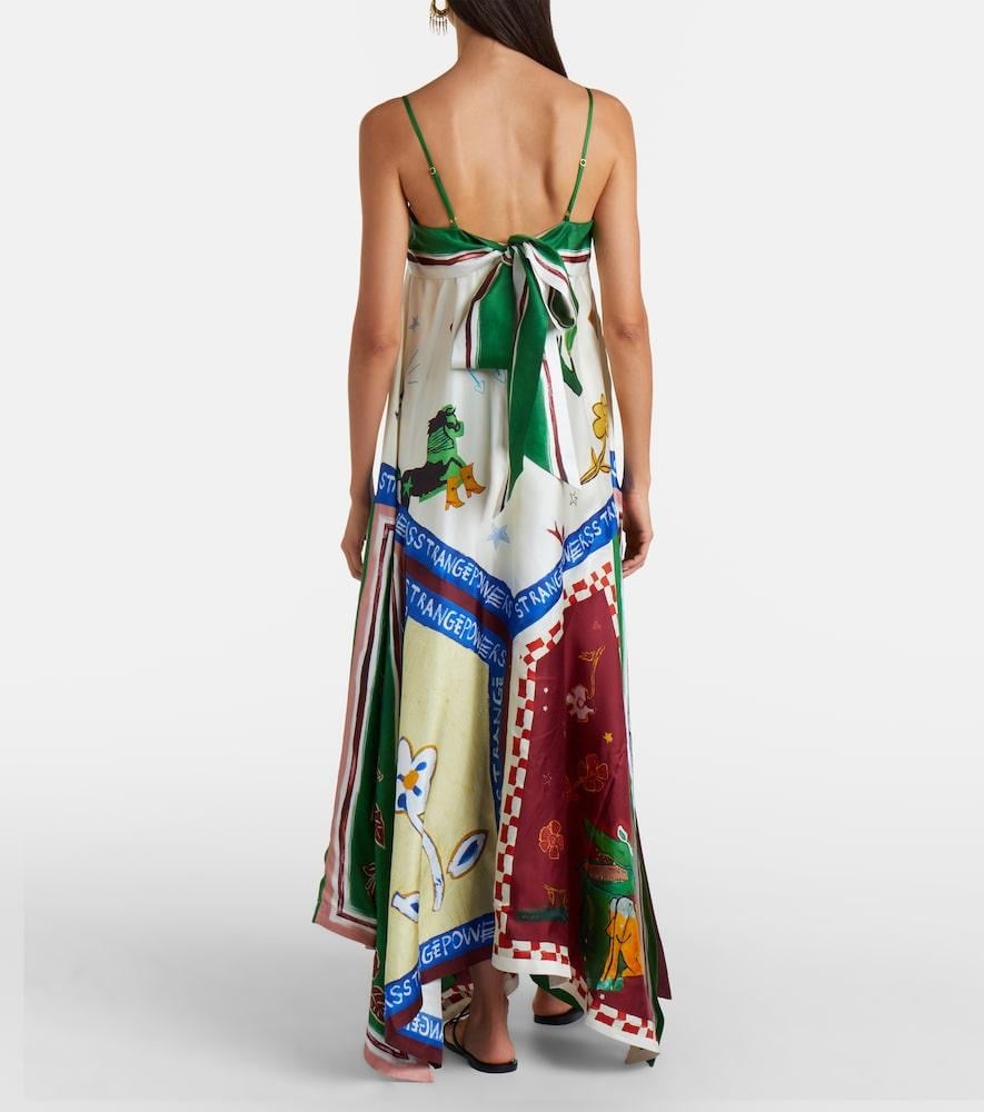 ALM021 Green Eclectic Patchwork Handkerchief Silk Maxi Dress Sundress