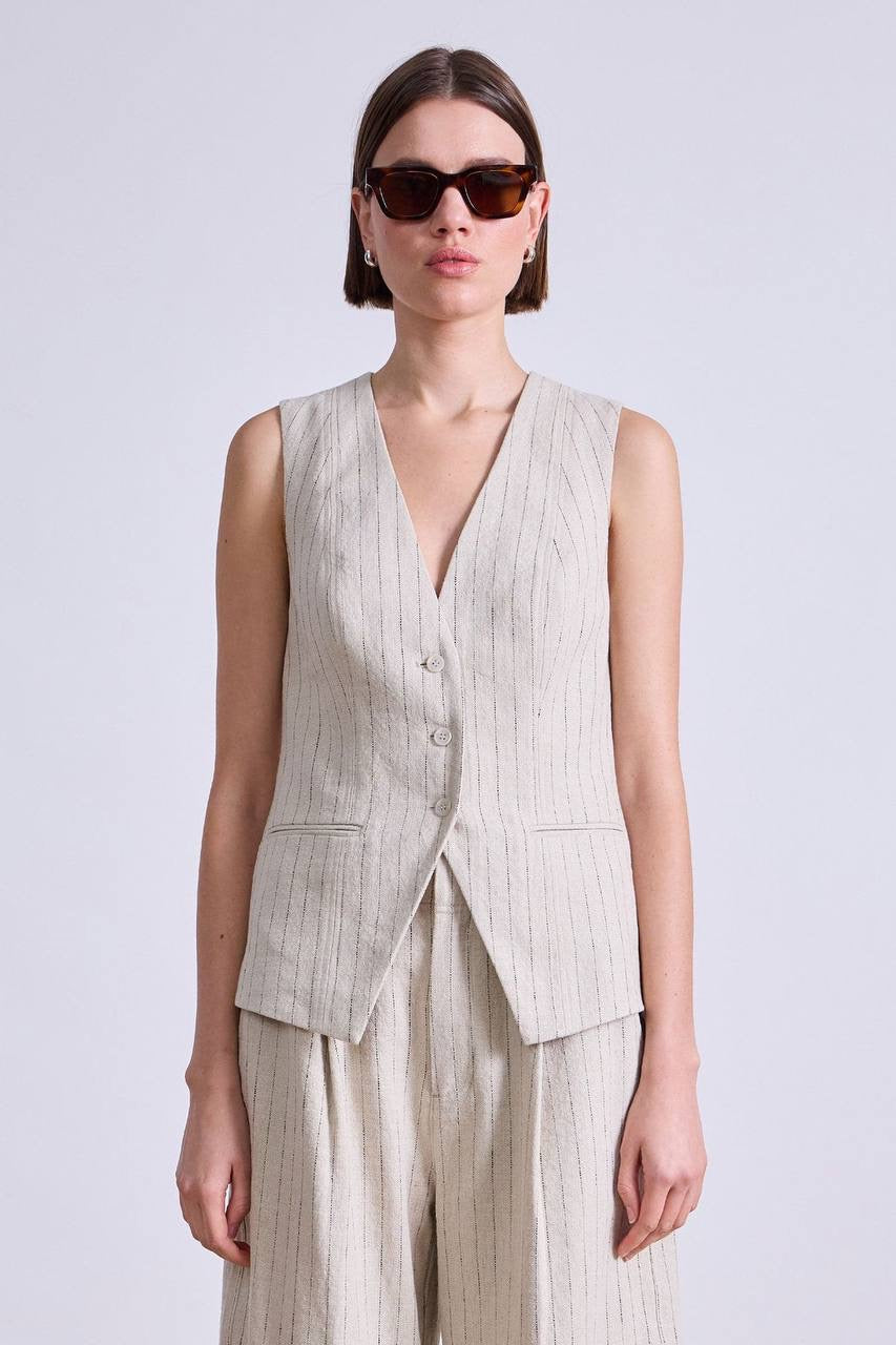 AA Helena Vest Top | Linaza Shorts | Bari Cropped Trousers | Striped Flax Set