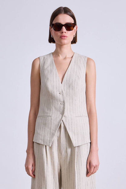 AA Helena Vest Top | Linaza Shorts | Bari Cropped Trousers | Striped Flax Set