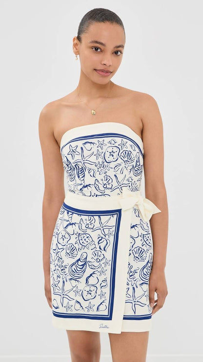SK Darbie Linen-viscose Bustier Strapless Tube Wrap Mini Dress