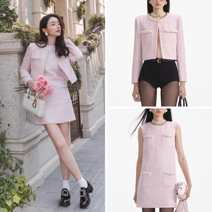 SP Pink Boucle Pearl Trim Jacket | Shift Mini Dress | Set