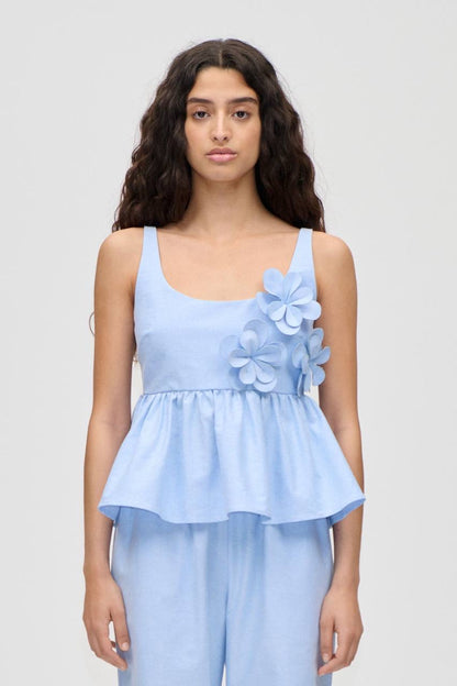 SG 3D Floral Appliqué Peplum Top | Shirt | Mini Skirt | Cotton Set