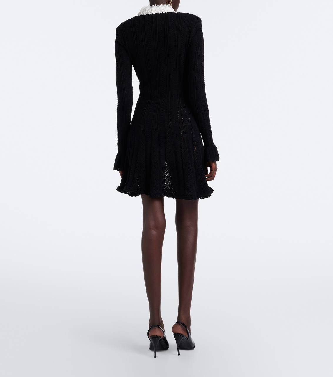 Black Flower Trim Knit Mini Dress