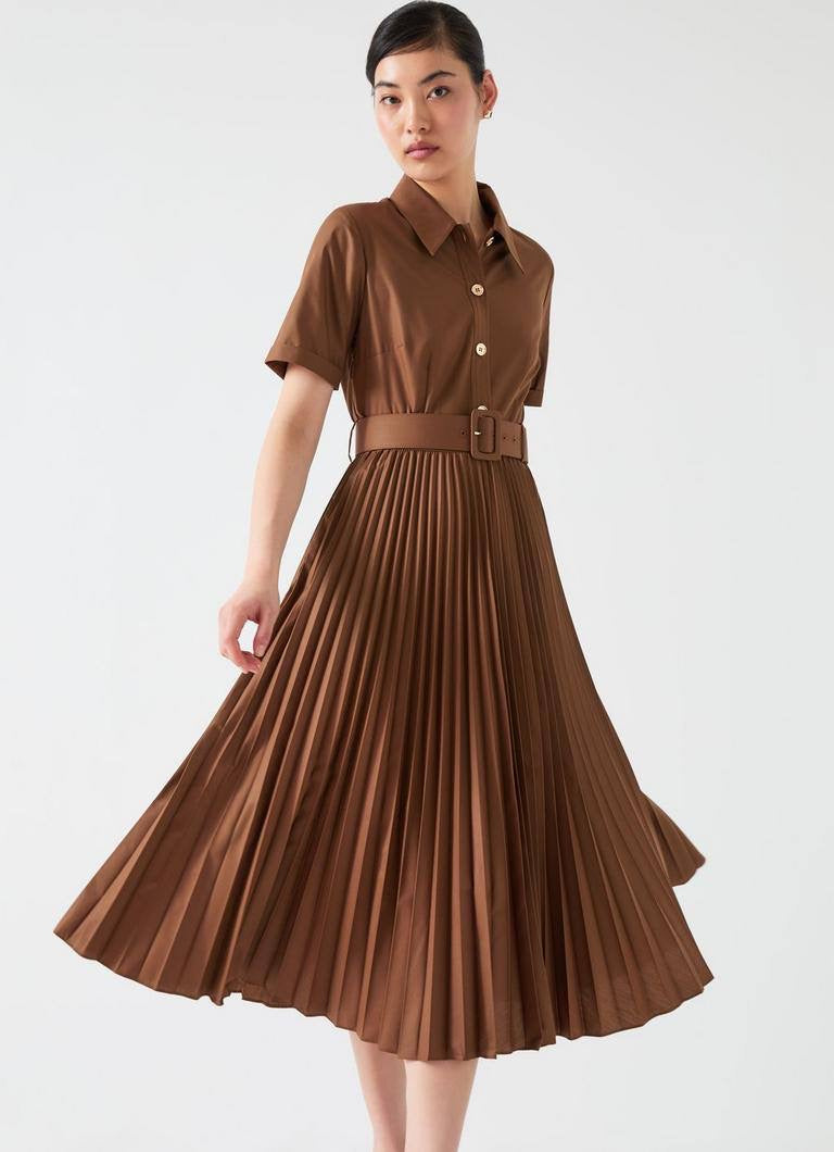 LKB Cally Pleated Cotton-Blend Shirtdress Midi Dress
