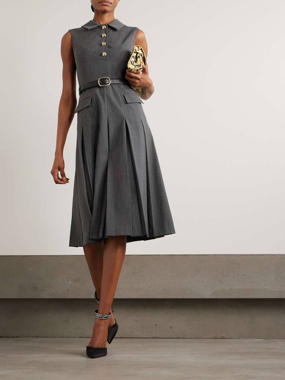 SP Grey Tailored Pleated Midi Dress