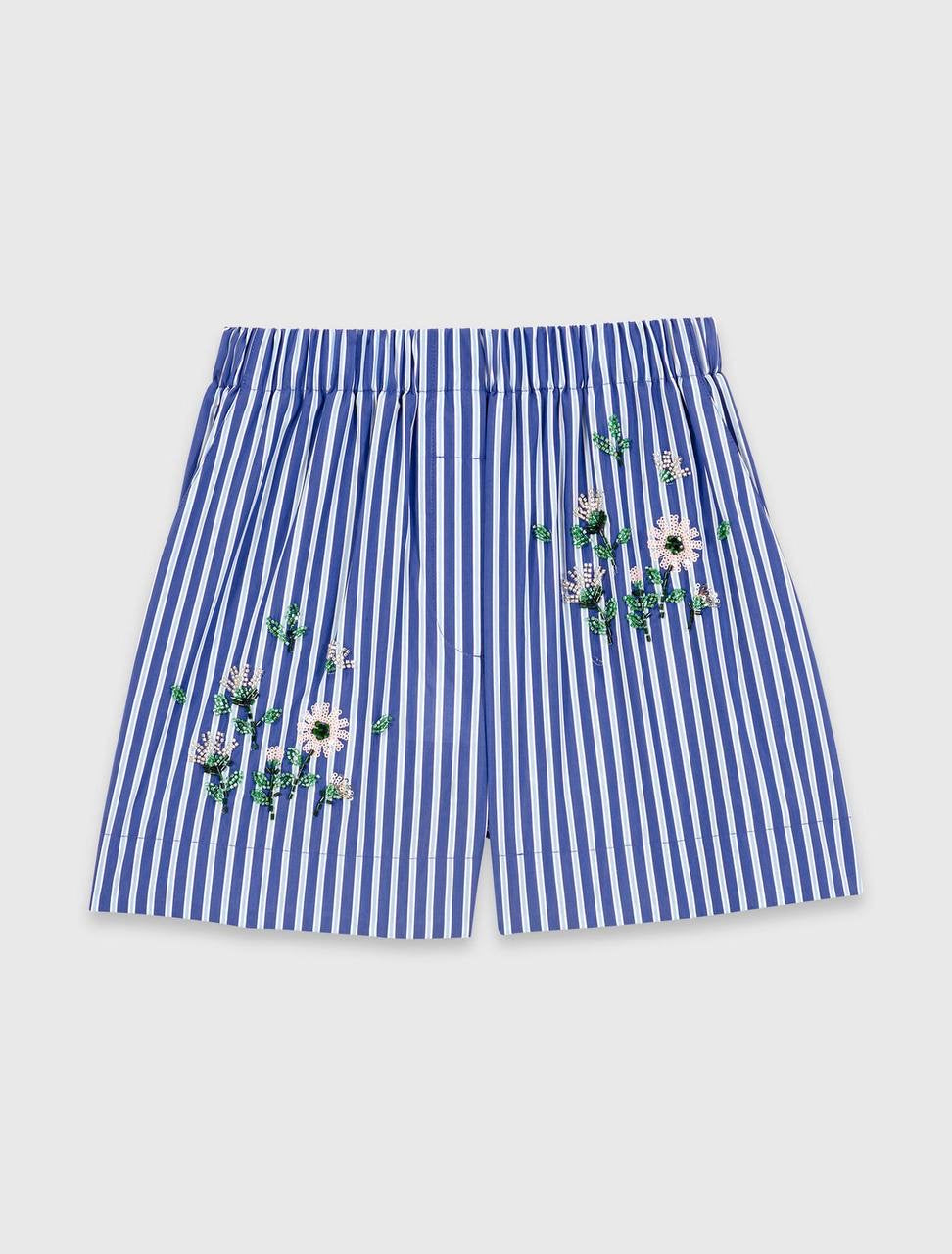 MJ Embroidered Bead Sequin Stripe Shirt | Shorts | Cotton-blend Set