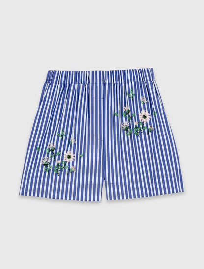 MJ Embroidered Bead Sequin Stripe Shirt | Shorts | Cotton-blend Set