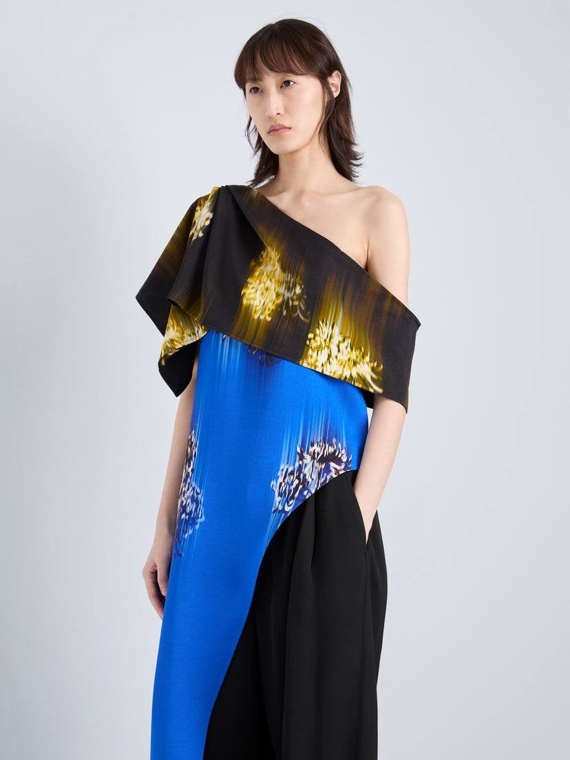 PS Haya Printed Asymmetric Draped Off Shoulder Viscose Cady Long Top