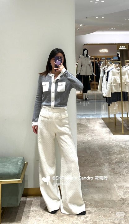 SD Two-Tone Cardigan in Grey/White Wool-Cashmere