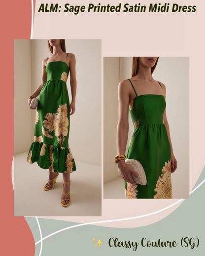 ALM Sage Printed Satin Midi Dress