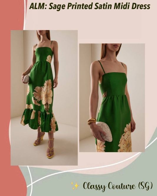 ALM Sage Printed Satin Midi Dress