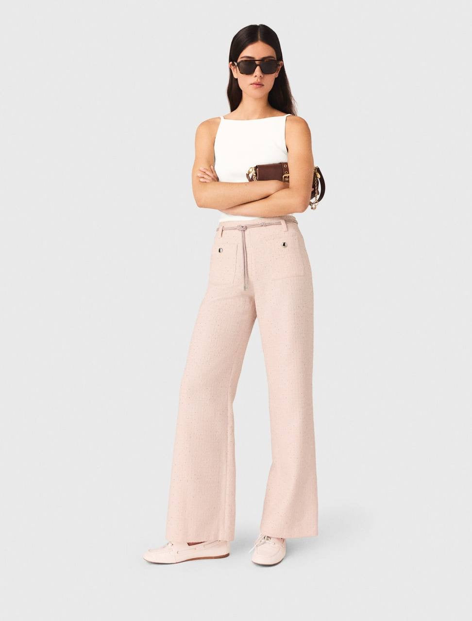 MJ Pink Tweed Cropped Short Sleeve Jacket Top | Shorts | Trouser Pant | Set