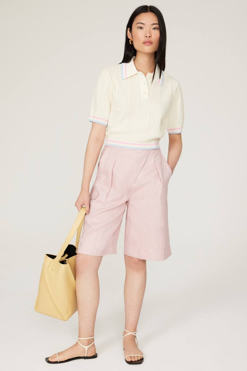 SD Loire Polo Stripe-detail Wool-Cashmere Knit Cropped Sweater Top