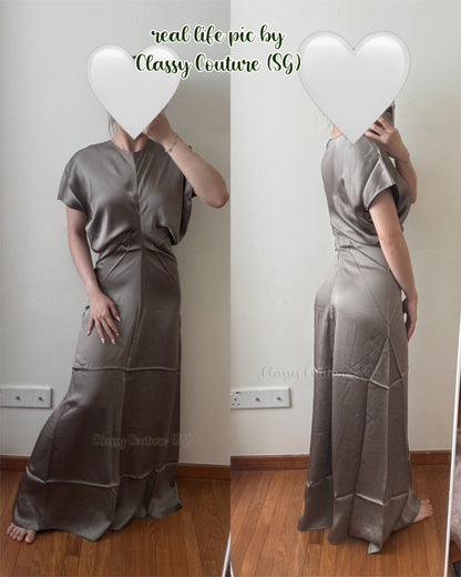 TOT Slouch-waist Viscose Satin Midi Maxi Dress