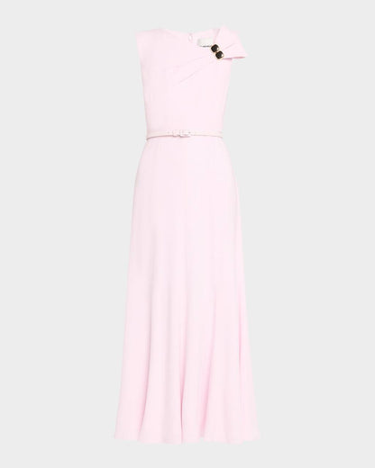 RM Bow Embellished Satin Crepe Belted Maxi Dress