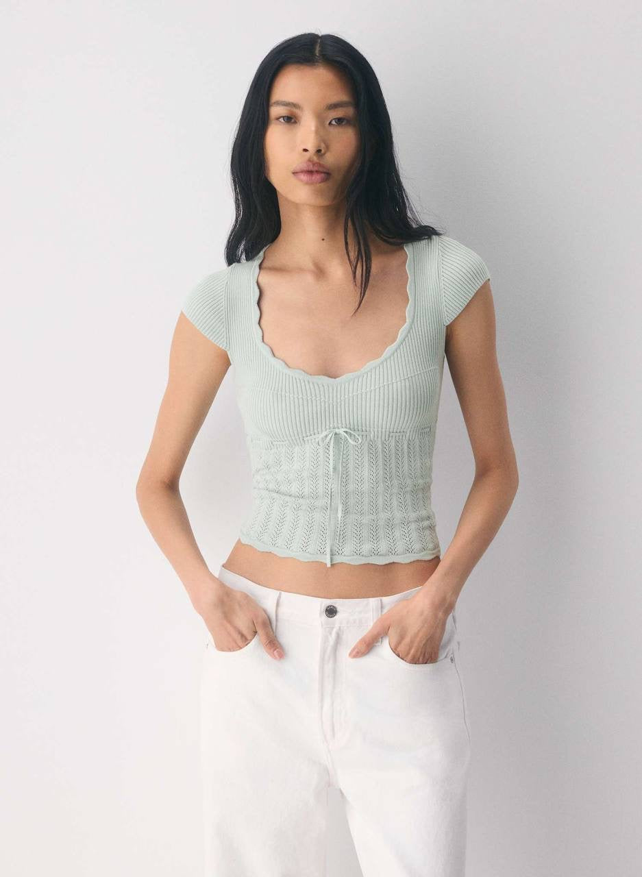 ARZ Soloist Wonder Yarn Viscose-blend Short Sleeve Sweater Top