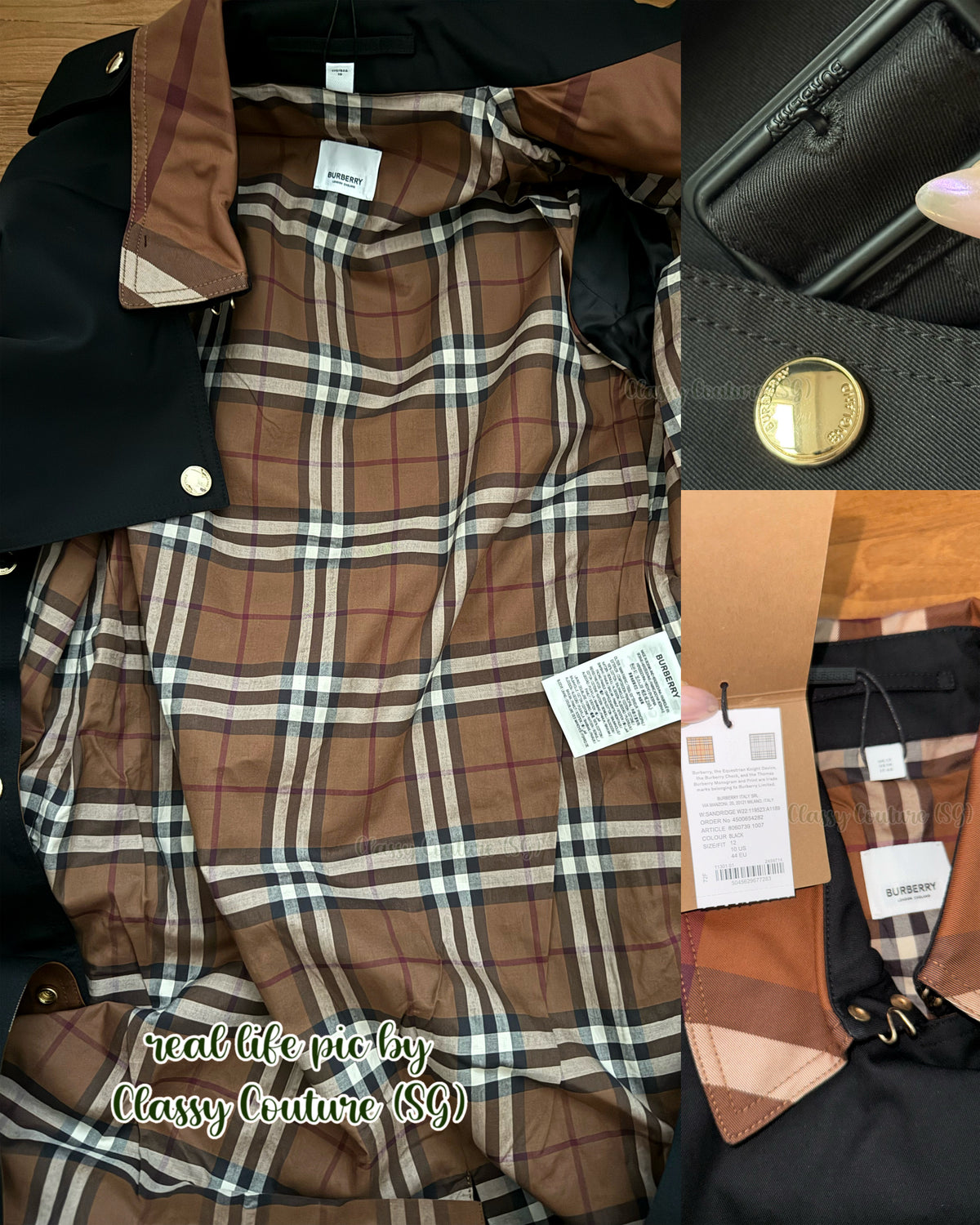 BBR Check Panel Cotton Gabardine Trench Coat in Black