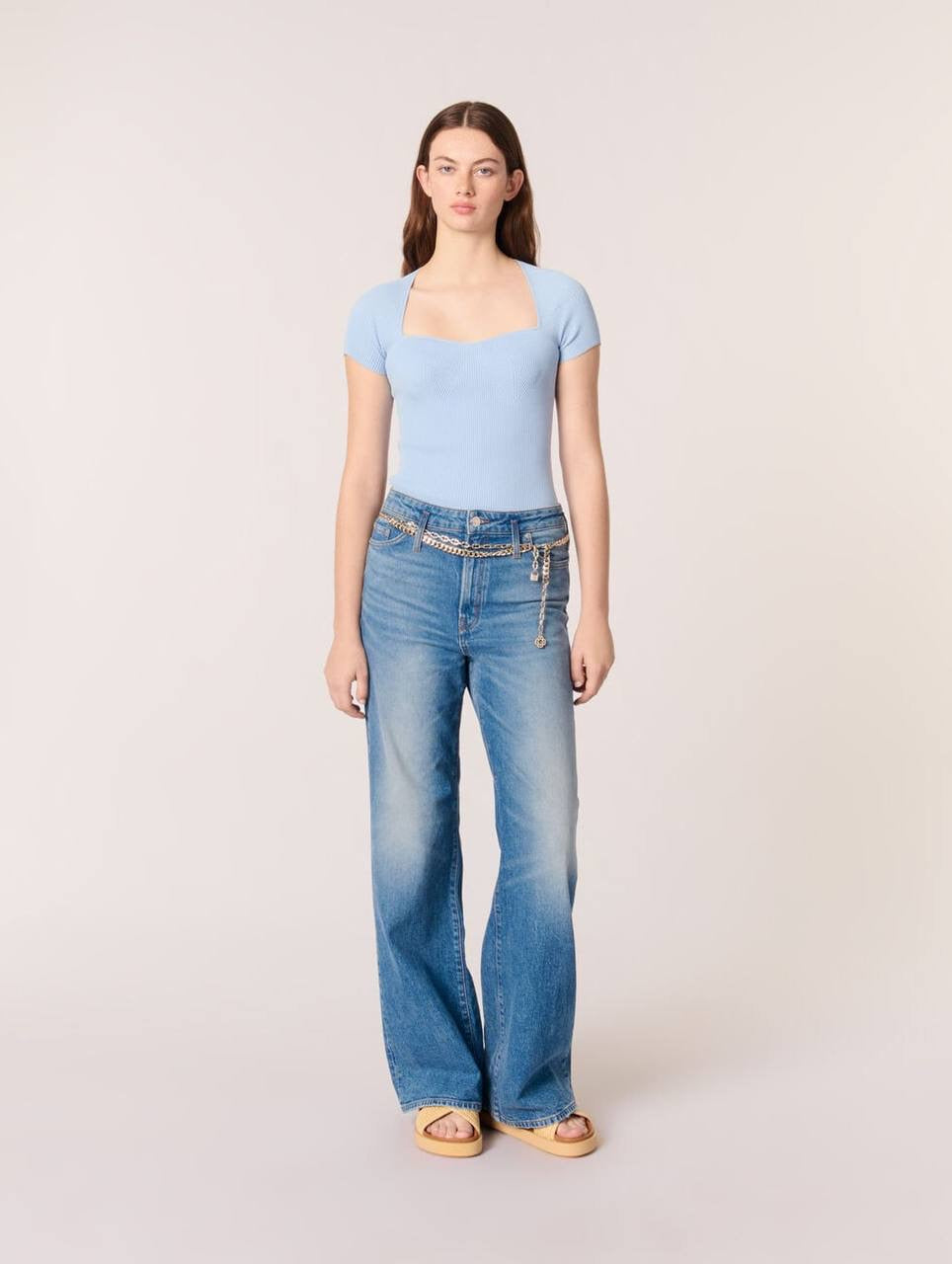 MJ Moka Rib Knit Sweetheart Shirt Top