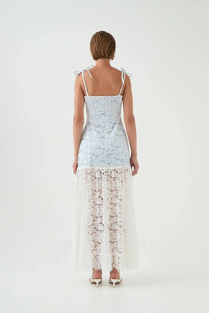 AJ Clover Panelled Maxi Dress in Whitebay Blue