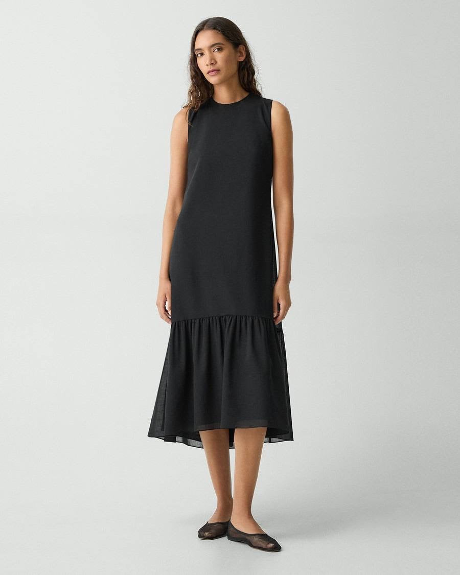 TH Tie Neck Midi Dress in Lightweight Wool