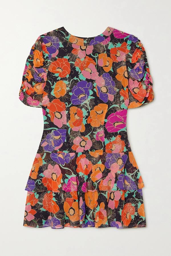 RX Dion Glittered Floral Print Viscose Mini Dress