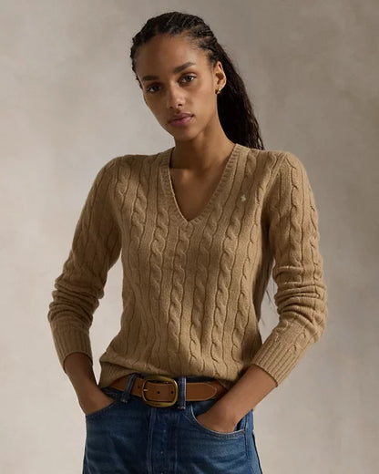 RL Cable Knit Wool Cashmere V Neck Jumper