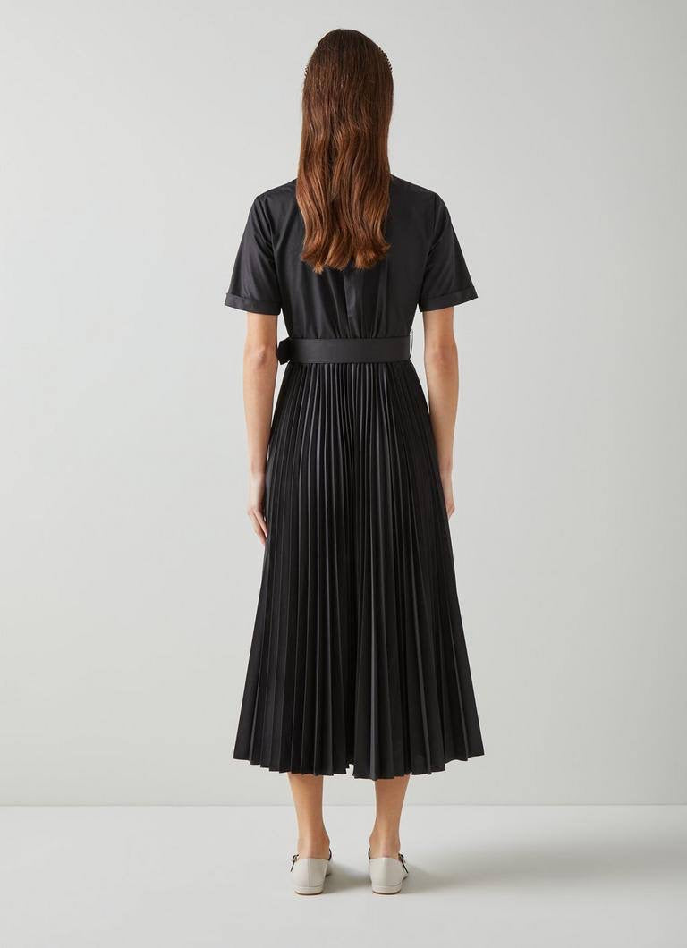 LKB Cally Pleated Cotton-Blend Shirtdress Midi Dress