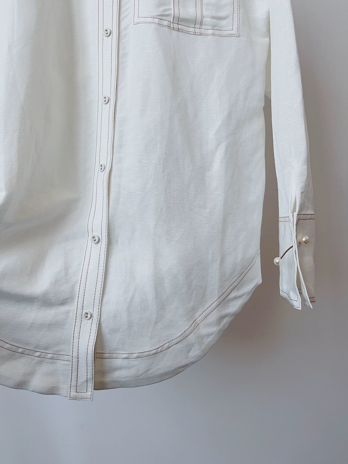 AJ Satori Pearl Pin Shirt | Long Sleeve Linen-blend Top