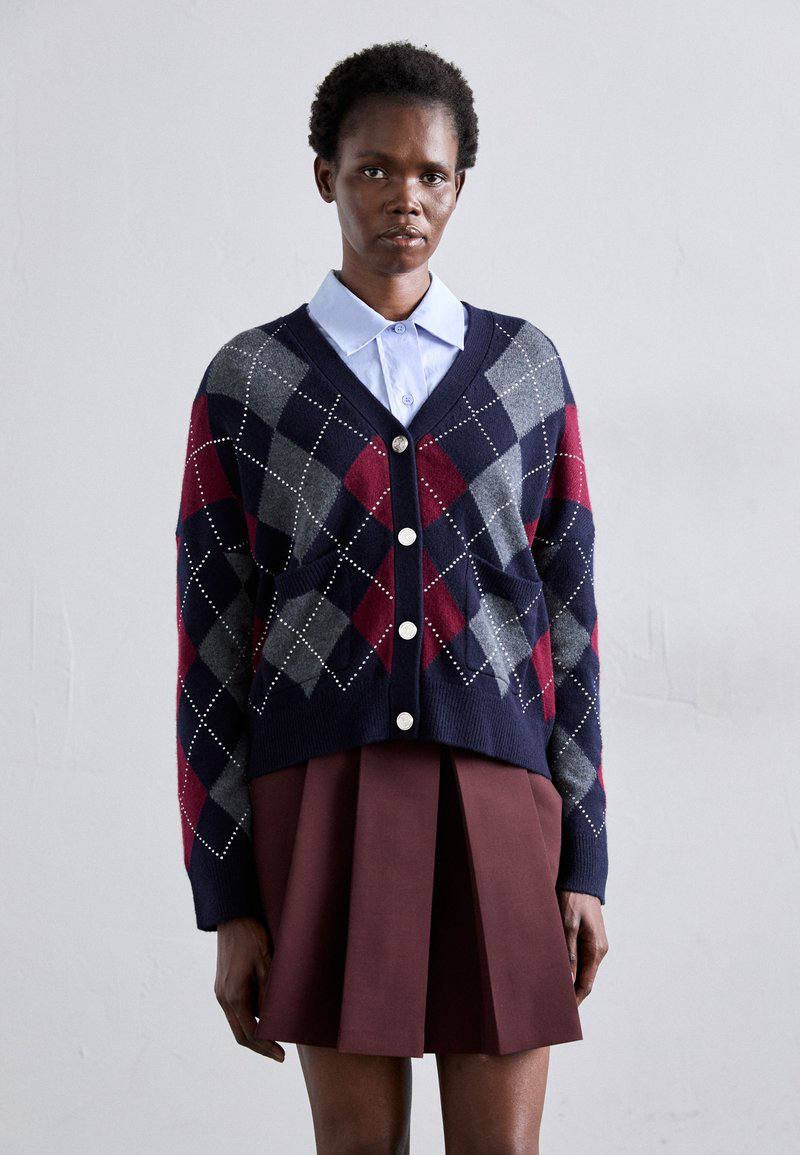 MJ Argyle Cropped Embellished Wool Cardigan