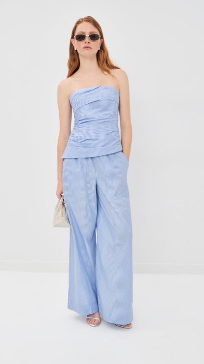 SK Emerson Ruched Bustier Top (Removable straps) | Arden Pants | Cotton Poplin Pinstripe Set