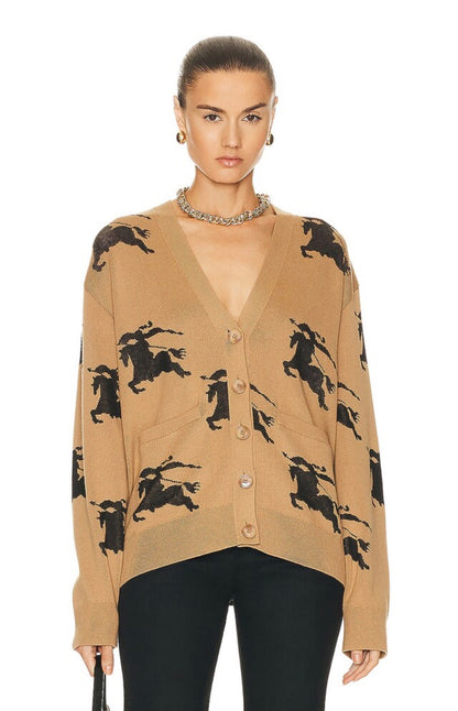 BBR Brittany Cotton Silk All-over Logo Cardigan in Tan EKD