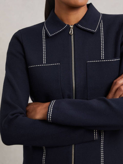 RS Ivy Stitch-Detail Zip-Through Cardigan