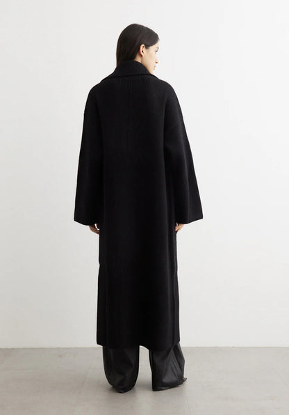 Tot Ribbed Knit Wool Blend Long Cardigan Coat