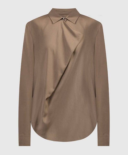 TOT Drape-Front Viscose Long Sleeve Shirt