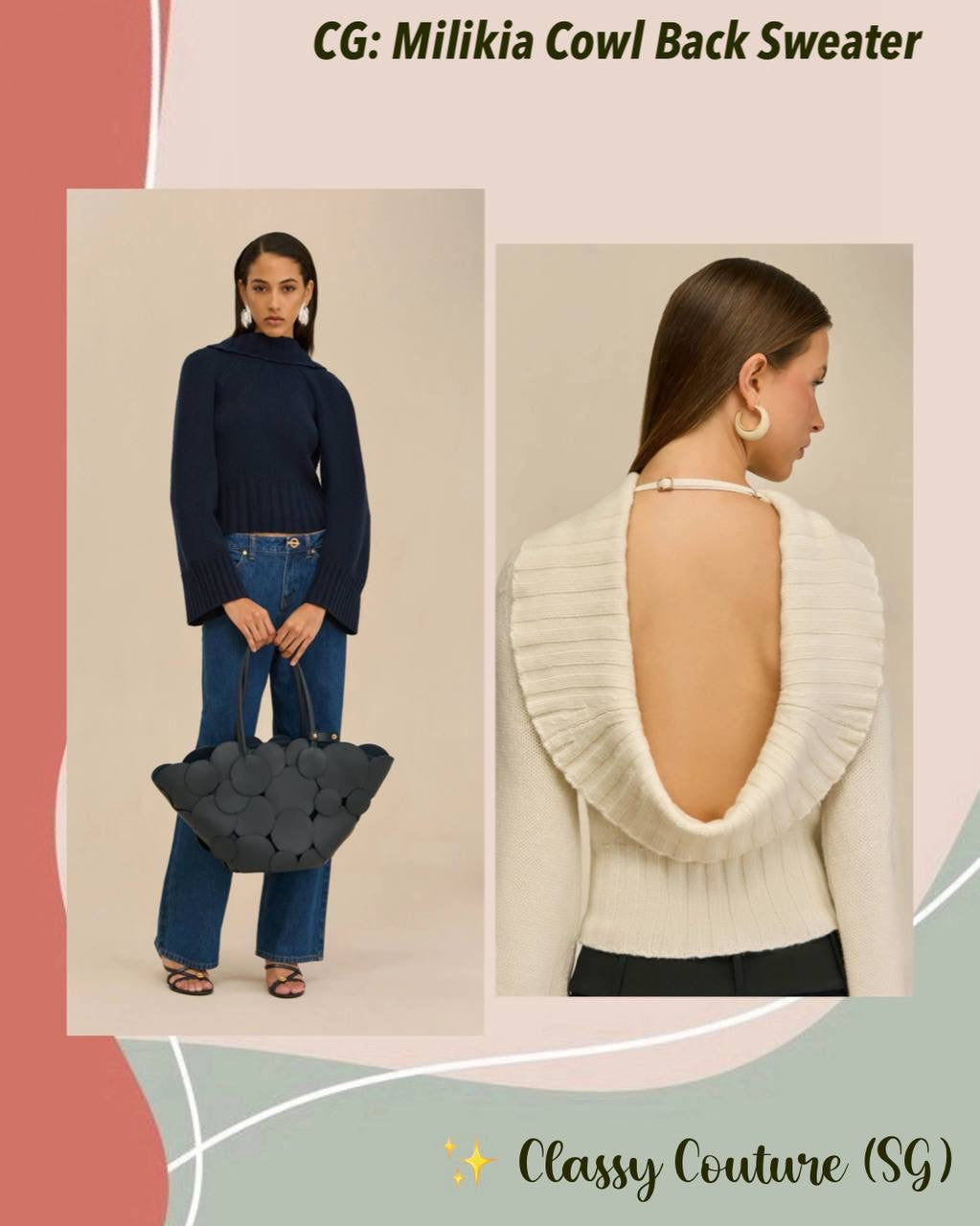 CG Milika Merino Wool-Cotton Cowl Back Sweater