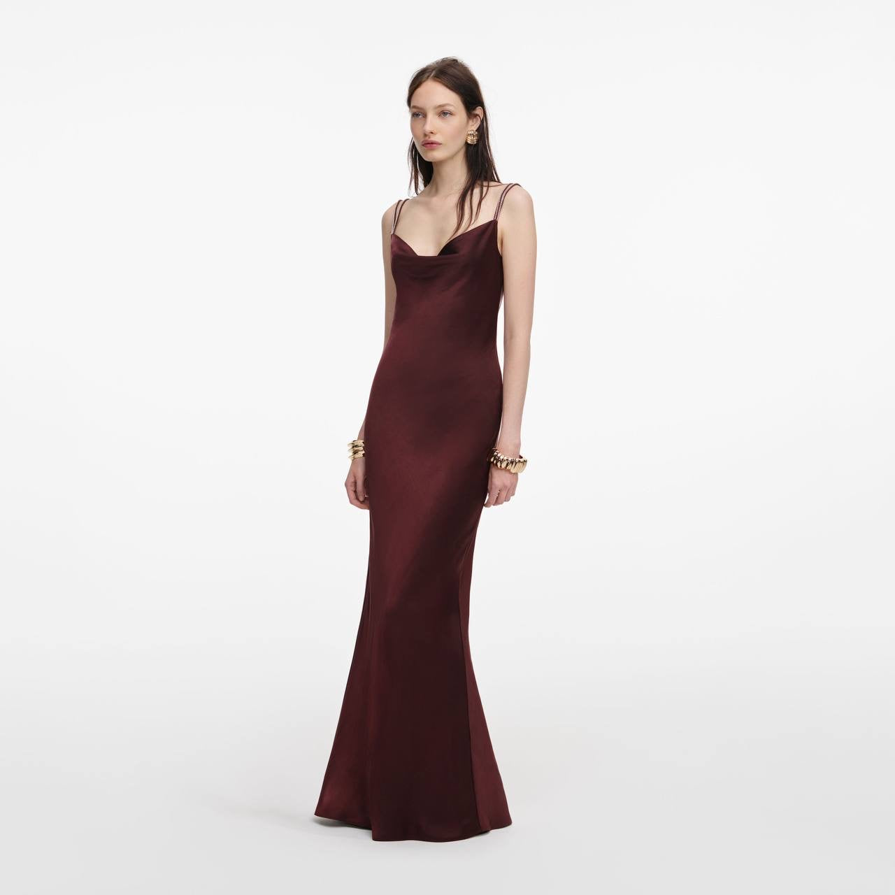SP Brown Satin Diamante Cowl Maxi Dress
