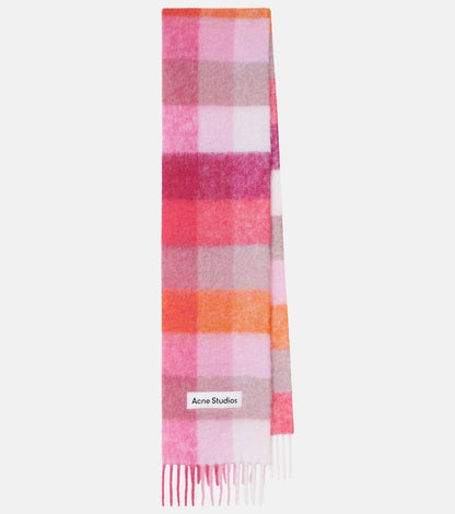 4 Colors! AC Checked Alpaca-Wool-Mohair blend Fringed Scarf