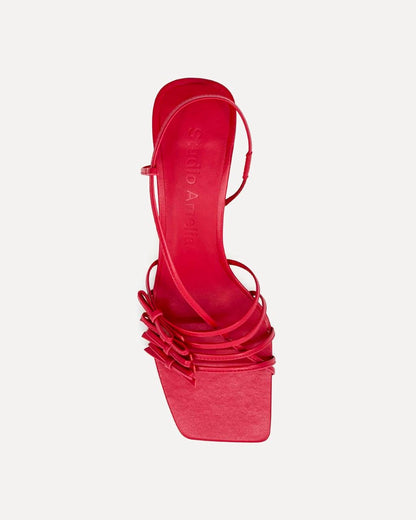 SA Jamie 50 Sandals Kitten Heel with Ribbon Bow Straps in Lambskin Leather