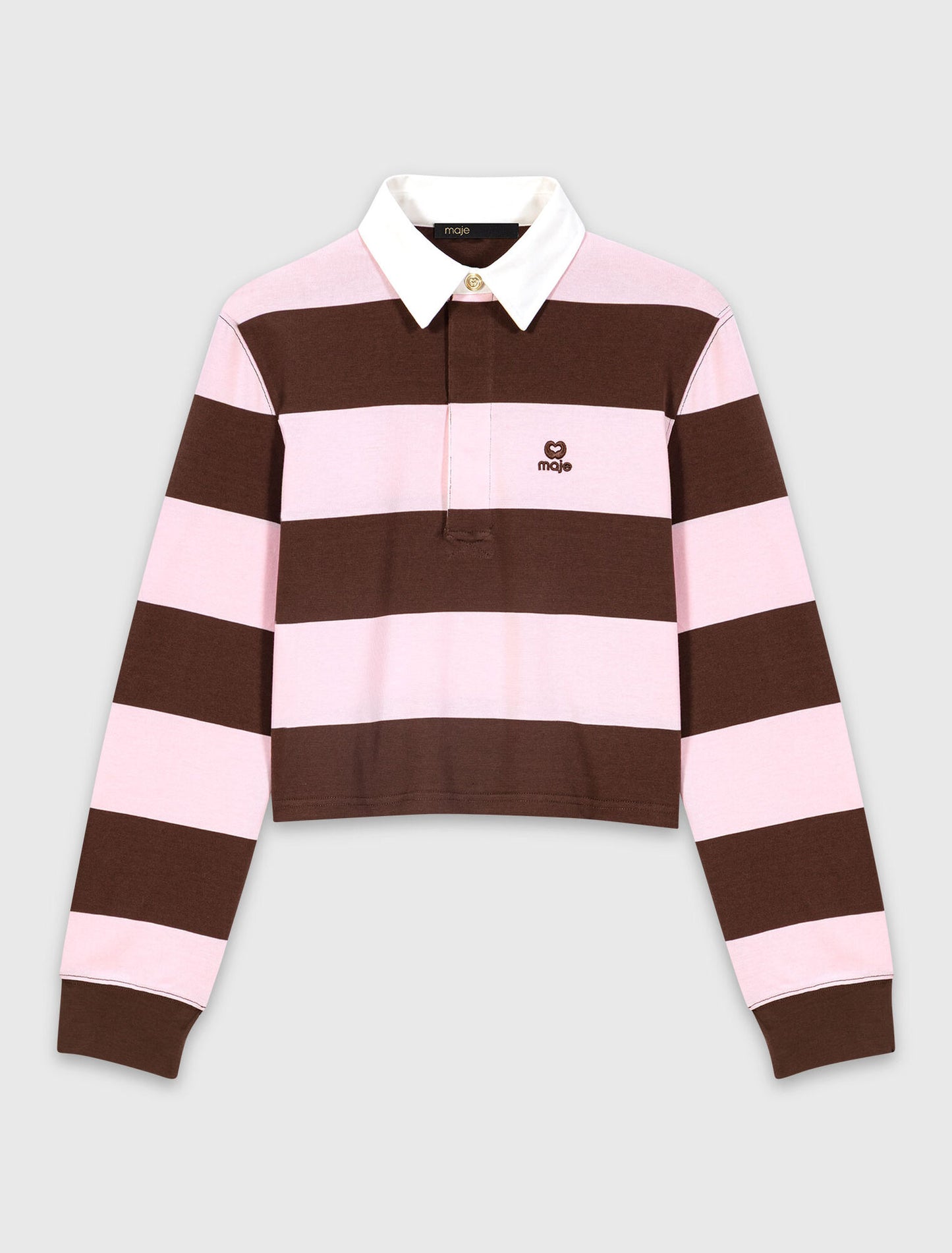 MJ Tipolay Pink/Brown Striped Polo Cotton Cropped Sweatshirt Top | Ipiuma Belted Cotton-blend Camel Shorts | Set