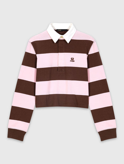 MJ Tipolay Pink/Brown Striped Polo Cotton Cropped Sweatshirt Top | Ipiuma Belted Cotton-blend Camel Shorts | Set