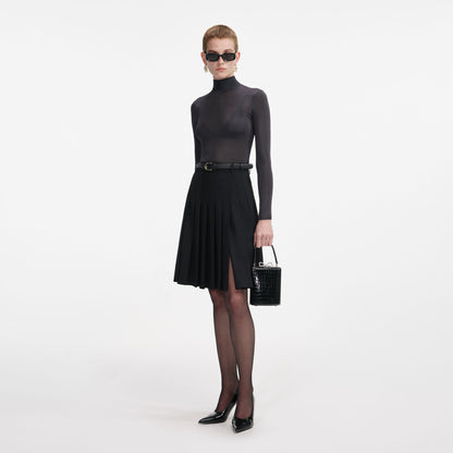 SP Black Pleated Twill Midi Skirt